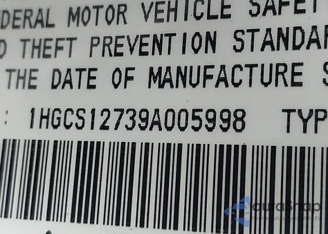 2009 Honda Accord 2.4 Ex z USA, uszkodzony, nr VIN 1HGCS12739A005998